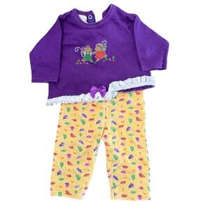 Vintage Y2K Fall leaf Mouse lace edge Carters Baby Girl Outfit Cotton 0-3 month